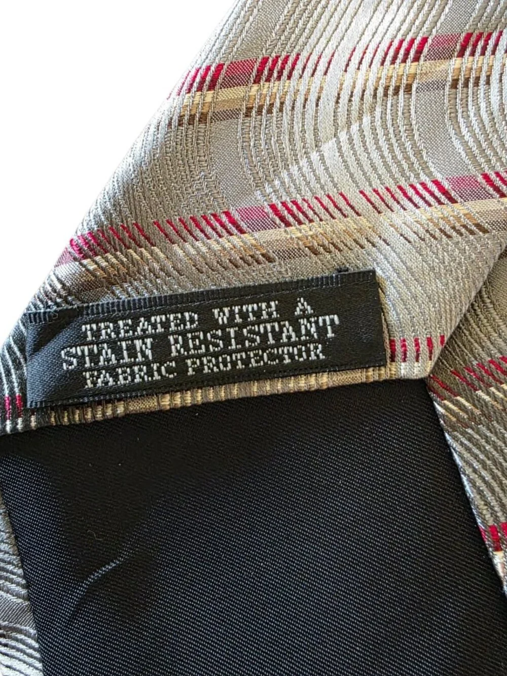 Van Heusen Gray Silver Red Plaid Silk Tie Classic Necktie
